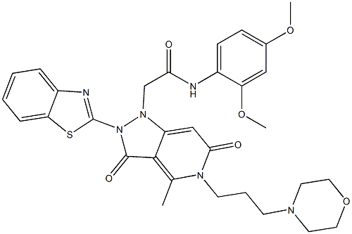 2-(2-(BENZO[D]THIAZOL-2-YL)-4-METHYL-5-(3-MORPHOLINOPROPYL)-3,6-DIOXO-2,3,5,6-TETRAHYDROPYRAZOLO[4,3-C]PYRIDIN-1-YL)-N-(2,4-DIMETHOXYPHENYL)ACETAMIDE Struktur