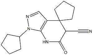 1'-CYCLOPENTYL-6'-OXO-1',5',6',7'-TETRAHYDROSPIRO[CYCLOPENTANE-1,4'-PYRAZOLO[3,4-B]PYRIDINE]-5'-CARBONITRILE Struktur