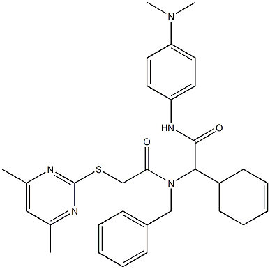 N-BENZYL-N-(1-(CYCLOHEX-3-ENYL)-2-(4-(DIMETHYLAMINO)PHENYLAMINO)-2-OXOETHYL)-2-(4,6-DIMETHYLPYRIMIDIN-2-YLTHIO)ACETAMIDE Struktur