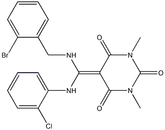 5-{[(2-BROMOBENZYL)AMINO][(2-CHLOROPHENYL)AMINO]METHYLENE}-1,3-DIMETHYLPYRIMIDINE-2,4,6(1H,3H,5H)-TRIONE Struktur