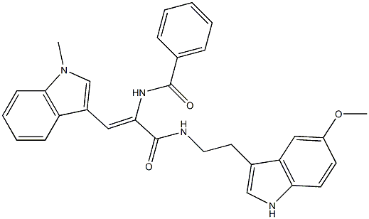 N-[(Z)-1-({[2-(5-METHOXY-1H-INDOL-3-YL)ETHYL]AMINO}CARBONYL)-2-(1-METHYL-1H-INDOL-3-YL)ETHENYL]BENZAMIDE Struktur