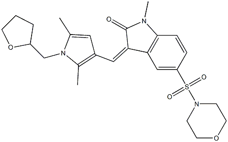 (Z)-3-((2,5-DIMETHYL-1-((TETRAHYDROFURAN-2-YL)METHYL)-1H-PYRROL-3-YL)METHYLENE)-1-METHYL-5-(MORPHOLINOSULFONYL)INDOLIN-2-ONE Struktur