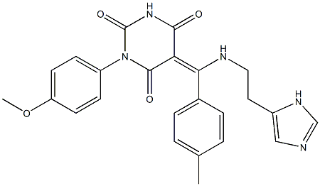 5-[(E)-{[2-(1H-IMIDAZOL-5-YL)ETHYL]AMINO}(4-METHYLPHENYL)METHYLIDENE]-1-(4-METHOXYPHENYL)-2,4,6(1H,3H,5H)-PYRIMIDINETRIONE Struktur