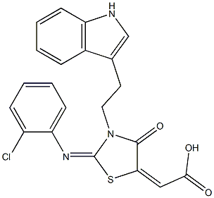 (2Z)-{(2E)-2-[(2-CHLOROPHENYL)IMINO]-3-[2-(1H-INDOL-3-YL)ETHYL]-4-OXO-1,3-THIAZOLIDIN-5-YLIDENE}ACETIC ACID Struktur