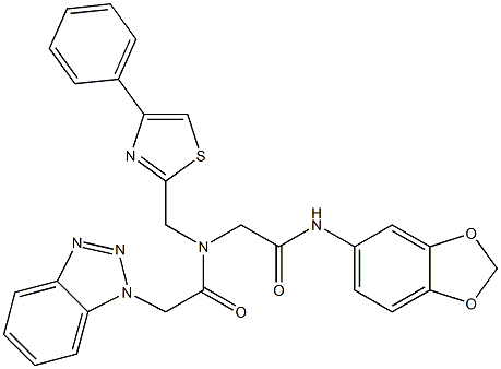 2-(1H-BENZO[D][1,2,3]TRIAZOL-1-YL)-N-(2-(BENZO[D][1,3]DIOXOL-5-YLAMINO)-2-OXOETHYL)-N-((4-PHENYLTHIAZOL-2-YL)METHYL)ACETAMIDE Struktur