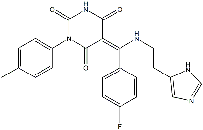 (E)-5-((2-(1H-IMIDAZOL-5-YL)ETHYLAMINO)(4-FLUOROPHENYL)METHYLENE)-1-P-TOLYLPYRIMIDINE-2,4,6(1H,3H,5H)-TRIONE Struktur