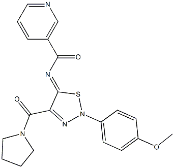 N-[(5Z)-2-(4-METHOXYPHENYL)-4-(PYRROLIDIN-1-YLCARBONYL)-1,2,3-THIADIAZOL-5(2H)-YLIDENE]NICOTINAMIDE Struktur