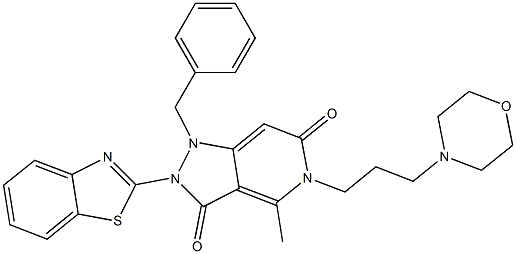 2-(BENZO[D]THIAZOL-2-YL)-1-BENZYL-4-METHYL-5-(3-MORPHOLINOPROPYL)-1,2-DIHYDRO-5H-PYRAZOLO[4,3-C]PYRIDINE-3,6-DIONE Struktur