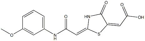 (2E)-((2E)-2-{2-[(3-METHOXYPHENYL)AMINO]-2-OXOETHYLIDENE}-4-OXO-1,3-THIAZOLIDIN-5-YLIDENE)ACETIC ACID Struktur