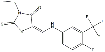 3-ETHYL-5-(((4-FLUORO-3-(TRIFLUOROMETHYL)PHENYL)AMINO)METHYLENE)-2-THIOXO-1,3-THIAZOLIDIN-4-ONE Struktur