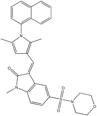 (Z)-3-((2,5-DIMETHYL-1-(NAPHTHALEN-1-YL)-1H-PYRROL-3-YL)METHYLENE)-1-METHYL-5-(MORPHOLINOSULFONYL)INDOLIN-2-ONE Struktur