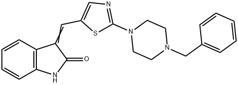 3-((E)-[2-(4-BENZYLPIPERAZINO)-1,3-THIAZOL-5-YL]METHYLIDENE)-1,3-DIHYDRO-2H-INDOL-2-ONE Struktur