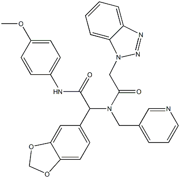 2-(2-(1H-BENZO[D][1,2,3]TRIAZOL-1-YL)-N-(PYRIDIN-3-YLMETHYL)ACETAMIDO)-2-(BENZO[D][1,3]DIOXOL-5-YL)-N-(4-METHOXYPHENYL)ACETAMIDE Struktur