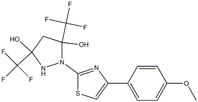 1-[4-(4-METHOXYPHENYL)-1,3-THIAZOL-2-YL]-3,5-BIS(TRIFLUOROMETHYL)PYRAZOLIDINE-3,5-DIOL Struktur