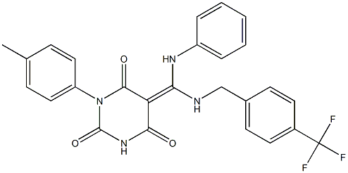 (Z)-5-((PHENYLAMINO)(4-(TRIFLUOROMETHYL)BENZYLAMINO)METHYLENE)-1-P-TOLYLPYRIMIDINE-2,4,6(1H,3H,5H)-TRIONE Struktur