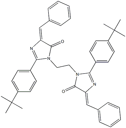 (E)-4-BENZYLIDENE-1-(2-((Z)-4-BENZYLIDENE-2-(4-TERT-BUTYLPHENYL)-5-OXO-4,5-DIHYDROIMIDAZOL-1-YL)ETHYL)-2-(4-TERT-BUTYLPHENYL)-1H-IMIDAZOL-5(4H)-ONE Struktur