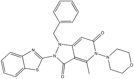 2-(1,3-BENZOTHIAZOL-2-YL)-1-BENZYL-4-METHYL-5-(4-MORPHOLINYL)-1H-PYRAZOLO[4,3-C]PYRIDINE-3,6(2H,5H)-DIONE Struktur