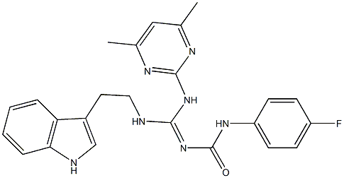 N-((Z)-[(4,6-DIMETHYL-2-PYRIMIDINYL)AMINO]{[2-(1H-INDOL-3-YL)ETHYL]AMINO}METHYLIDENE)-N'-(4-FLUOROPHENYL)UREA Struktur