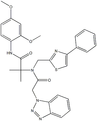 2-(2-(1H-BENZO[D][1,2,3]TRIAZOL-1-YL)-N-((4-PHENYLTHIAZOL-2-YL)METHYL)ACETAMIDO)-N-(2,4-DIMETHOXYPHENYL)-2-METHYLPROPANAMIDE Struktur