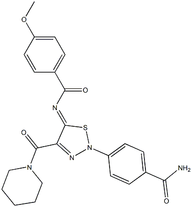 4-[(5Z)-4-(PIPERIDIN-1-YLCARBONYL)-5-[(4-METHOXYBENZOYL)IMINO]-1,2,3-THIADIAZOL-2(5H)-YL]BENZAMIDE Struktur