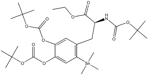 L-TYROSINE, 5[[(1,1-DIMETHYLETHOXY)CARBONYL]OXY]-N-[(1,1-DIMETHYLETHOXY)CARBONYL]-2-(TRIMETHYLSTANNYL)-, ETHYL ESTER, 1,1-DIMETHYLETHYL CARBONATE Struktur