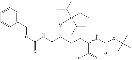 (2S,5R)-6-BENZYLOXYCARBONYLAMINO-2-TERT-BUTOXYCARBONYLAMINO-5-TRIISOPROPYLSILANYLOXY-HEXANOIC ACID Struktur