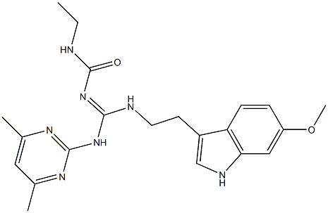 N-((E)-[(4,6-DIMETHYL-2-PYRIMIDINYL)AMINO]{[2-(6-METHOXY-1H-INDOL-3-YL)ETHYL]AMINO}METHYLIDENE)-N'-ETHYLUREA Struktur