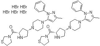 CAS 登錄號：906093-29-6, 3-[[(2S,4S)-4-[4-(3-甲基-1-苯基-1H-吡唑-5-基)-1-哌嗪基]-2-吡咯烷基]羰基]-噻唑烷氫溴酸鹽(2:5)