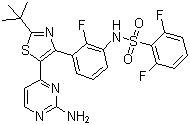 CAS 登錄號：1195765-45-7, Dabrafenib, N-[3-[5-(2-氨基-4-嘧啶基)-2-(叔丁基)-4-噻唑基]-2-氟苯基]-2,6-二氟苯磺酰胺