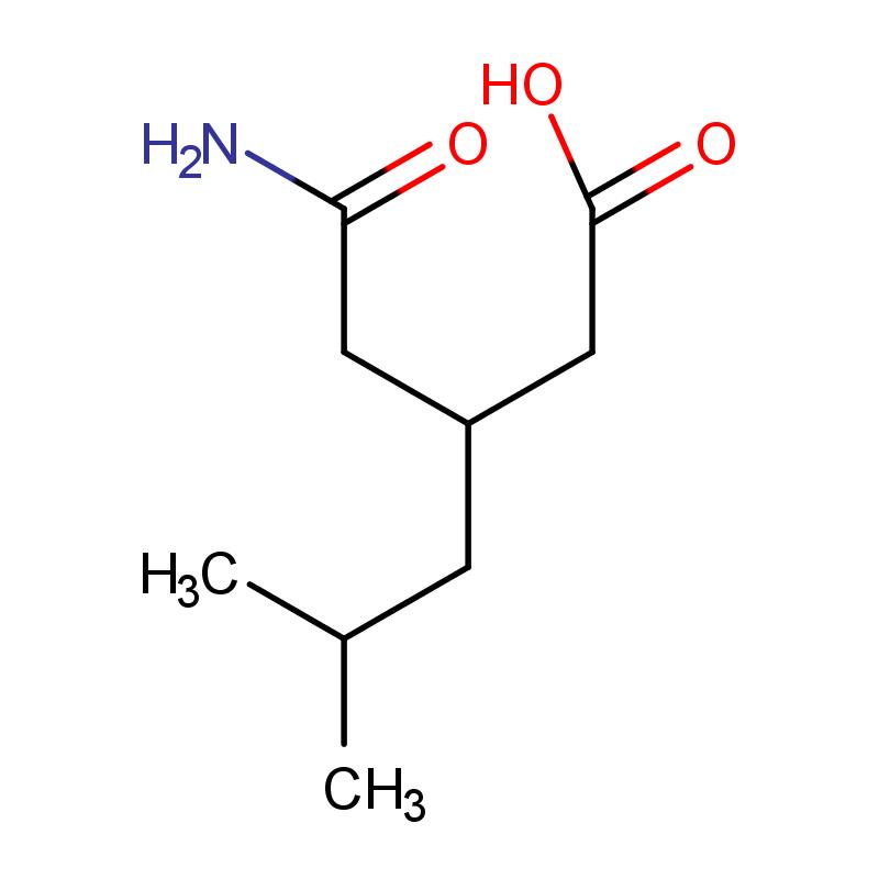 181289-33-8 (R)-(-)-3-(氨甲酰甲基)-5-甲基己酸 結(jié)構(gòu)式圖片