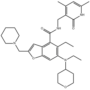 N-[(4,6-dimethyl-2-oxo-1H-pyridin-3-yl)methyl]-5-ethyl-6-[ethyl(tetrahydropyran-4-yl)amino]-2-(1-piperidylmethyl)benzofuran-4-carboxamide